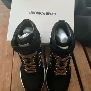 Veronica Beard Black Sneakers with White and Tan Details